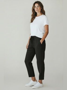 H+ Hannoh Wessel Linen Blend Drawstring Pants Black Size 40/Large